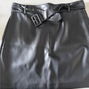 LOFT Black Faux Leather Mini Skirt with Belt Detail